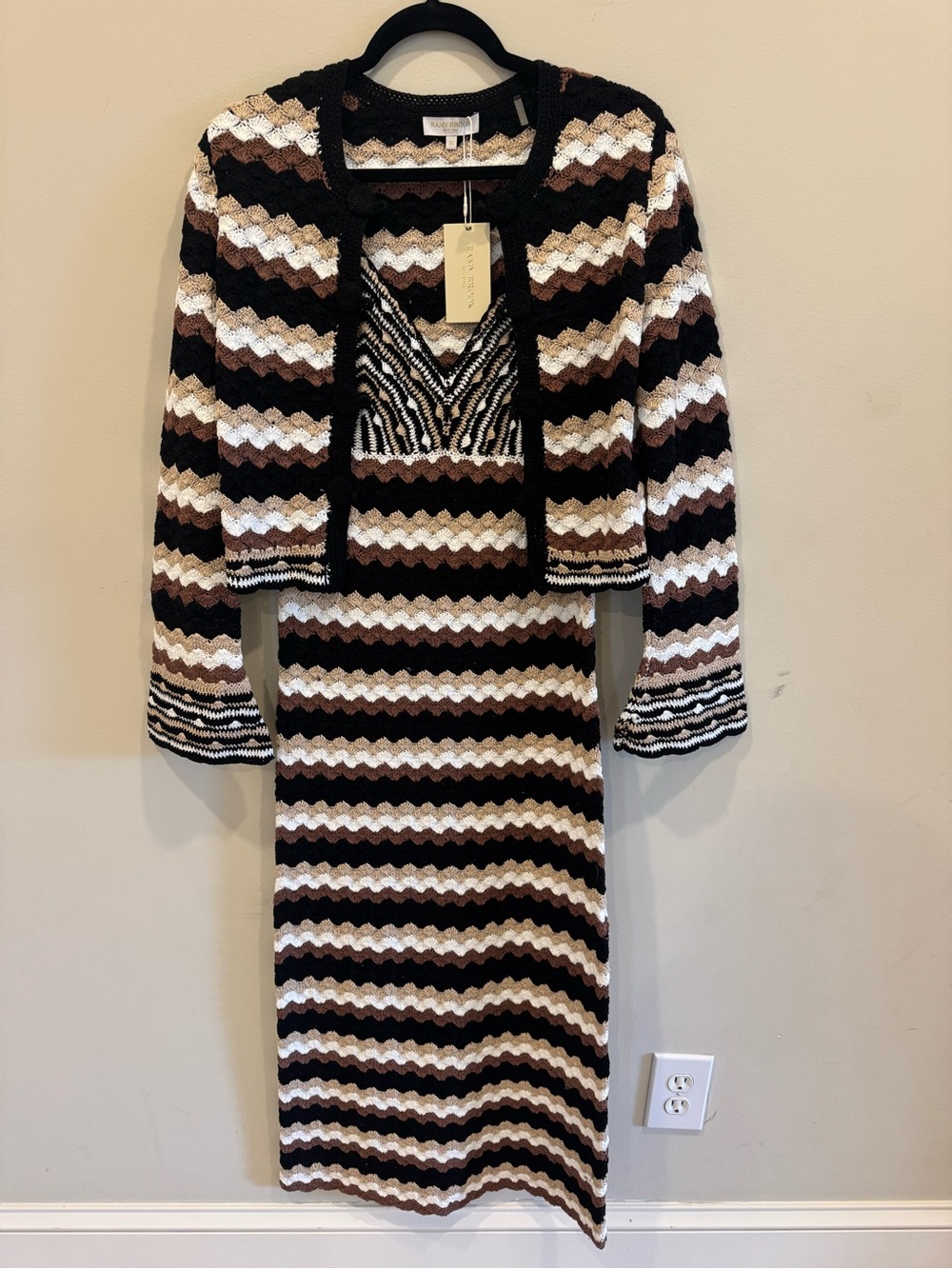 NWT RAMY BROOK Alanza Striped Crochet Cardigan and Harlow Striped Midi Dress XS